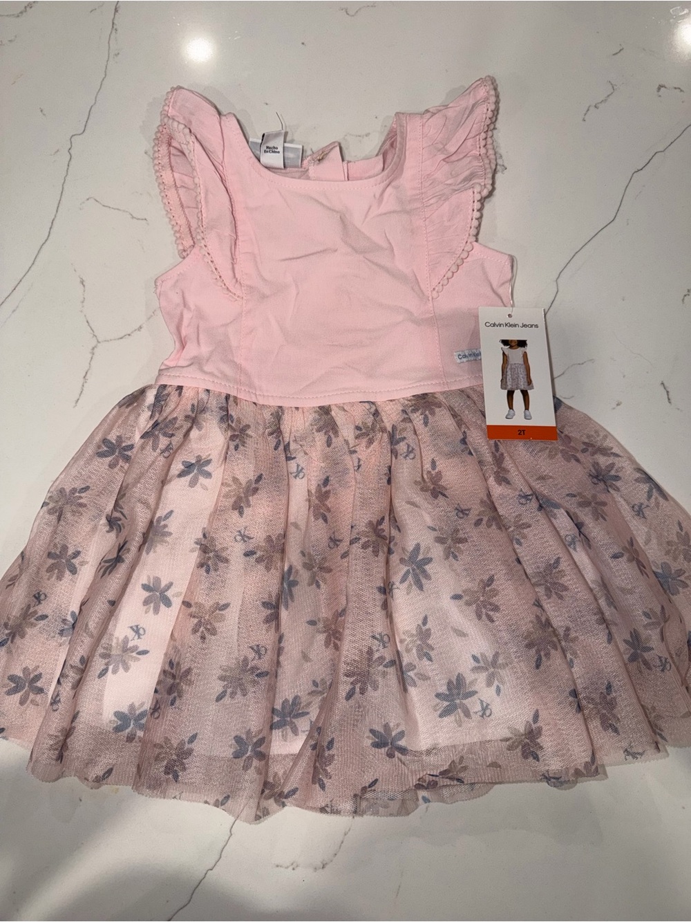 Calvin Klein Pink Floral Tulle Kids Dress
